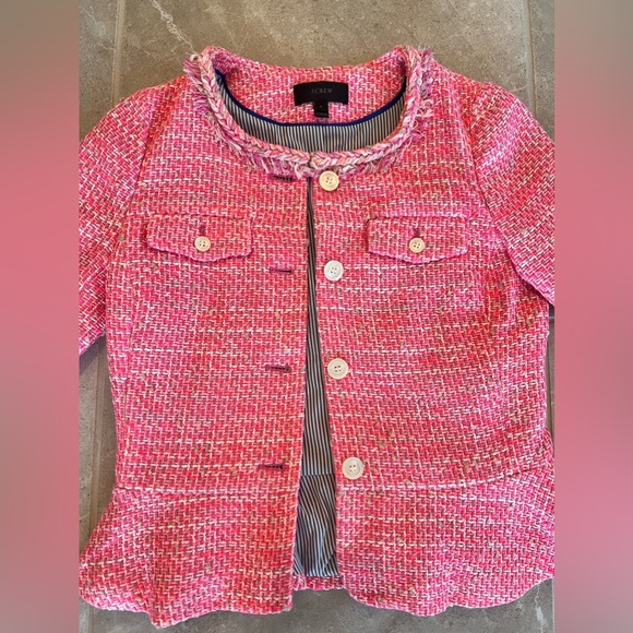 J.CREW Peplum Lady Jacket in Neon Fuchsia Pink Tweed Blazer | Size 0 Womens - Picture 5 of 10
